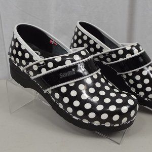 Sanita Womens Professional Black Polka Dots Dottie Clogs 39 White 8 / 8.5 Shoes